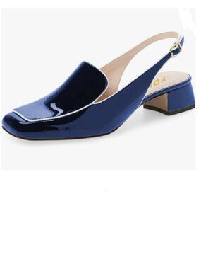 YDN Navy Square Toe Block Low Heels Slingback Formal Loafer Dressy Pump